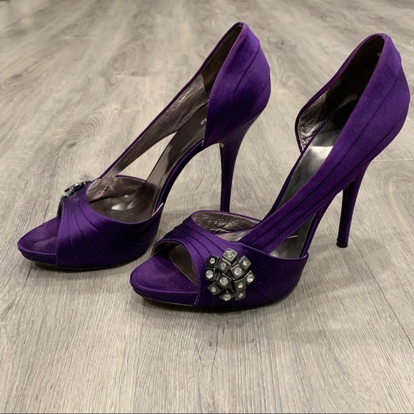 Marciano Formal Purple & Silver Open-Toe Heels with Jewel Design - Picture 2 of 5